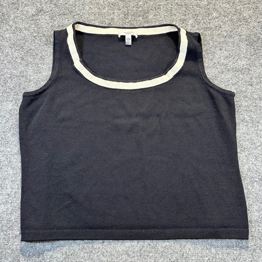 St. John Legacy Knit Shell Women XL Black Cream Classic Preppy Minimalist